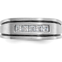 14K White Gold Men's Polished Satin and Grooved Square 5-Stone Ring with Diamond Setting by IBGoodman