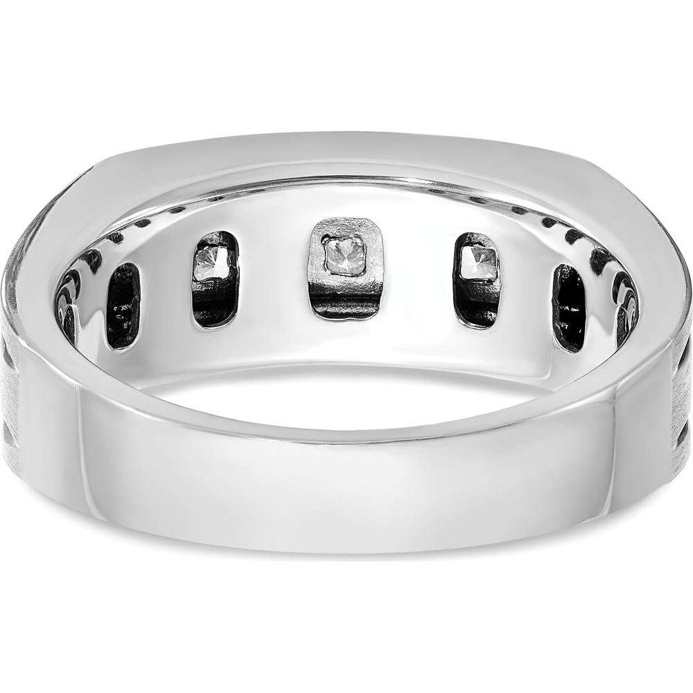 14K White Gold Men's Polished Satin and Grooved Square 5-Stone Ring with Diamond Setting by IBGoodman