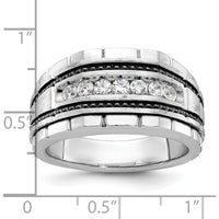 14K White Gold Men's Polished Satin and Textured 7-Stone Diamond Ring with Milgrain Detail - 0.84 Carats Total Diamond Weight by IBGoodman