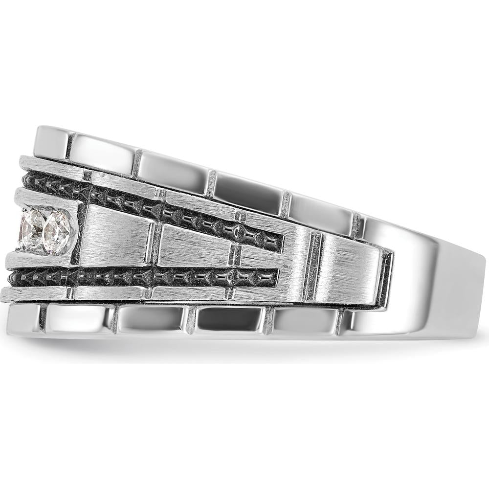 14K White Gold Men's Polished Satin and Textured 7-Stone Diamond Ring with Milgrain Detail - 0.84 Carats Total Diamond Weight by IBGoodman