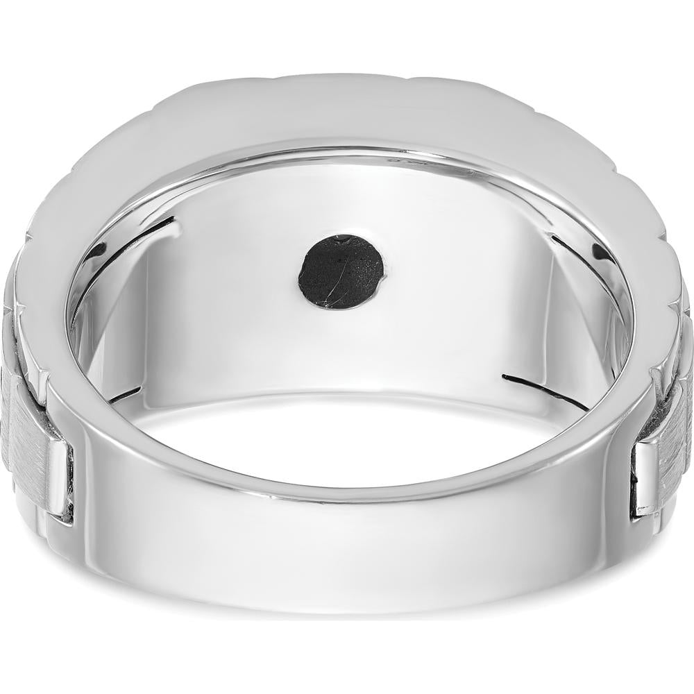 14K White Gold Men's Polished Satin and Textured 7-Stone Diamond Ring with Milgrain Detail - 0.84 Carats Total Diamond Weight by IBGoodman