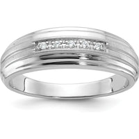 14K White Gold Men's Polished Satin Band with 5 Round Diamonds - 1/20 Carats Total Diamond Weight by IBGoodman