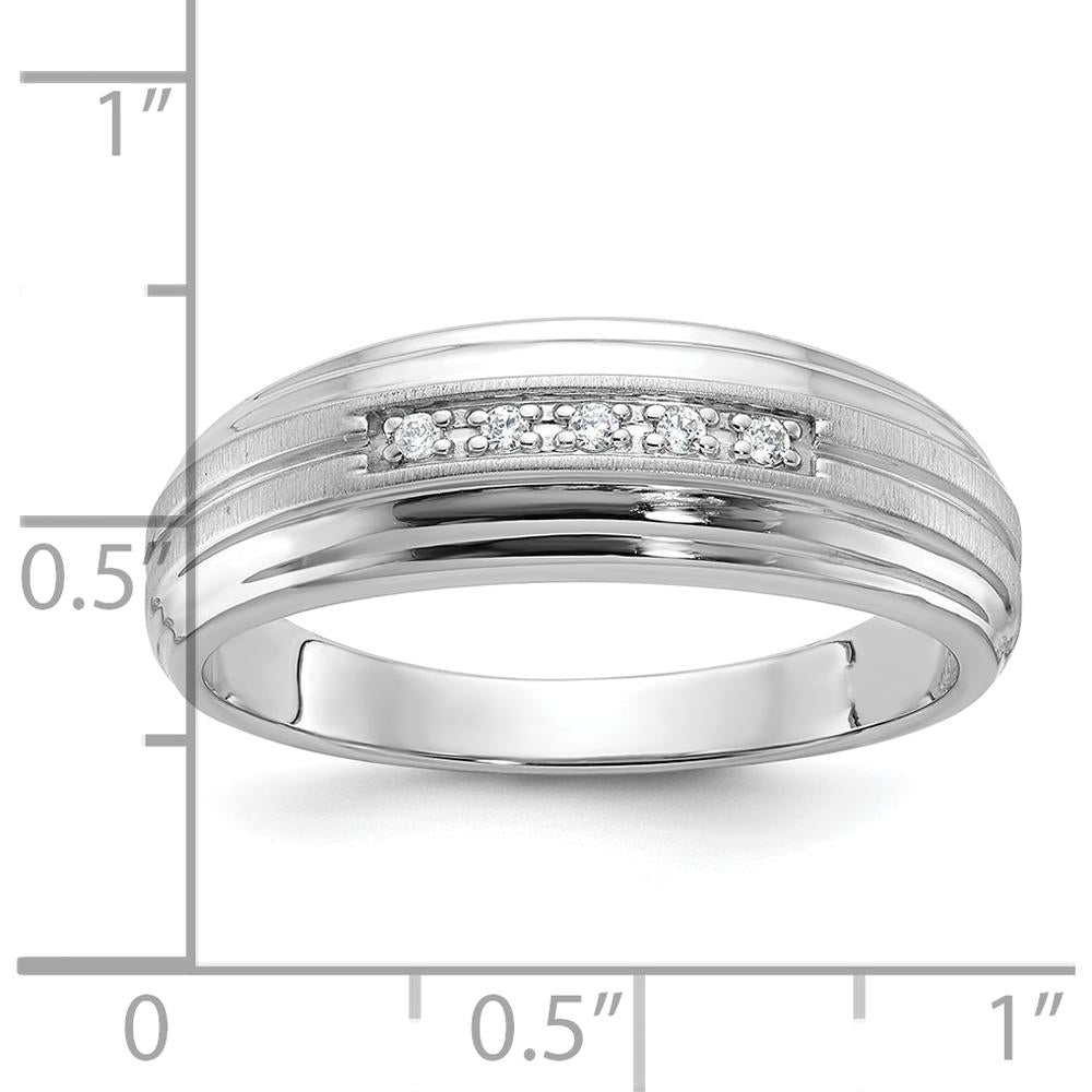 14K White Gold Men's Polished Satin Band with 5 Round Diamonds - 1/20 Carats Total Diamond Weight by IBGoodman