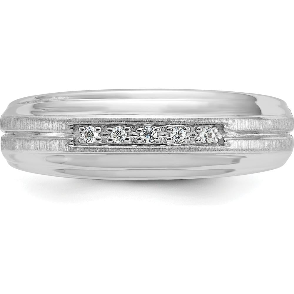 14K White Gold Men's Polished Satin Band with 5 Round Diamonds - 1/20 Carats Total Diamond Weight by IBGoodman