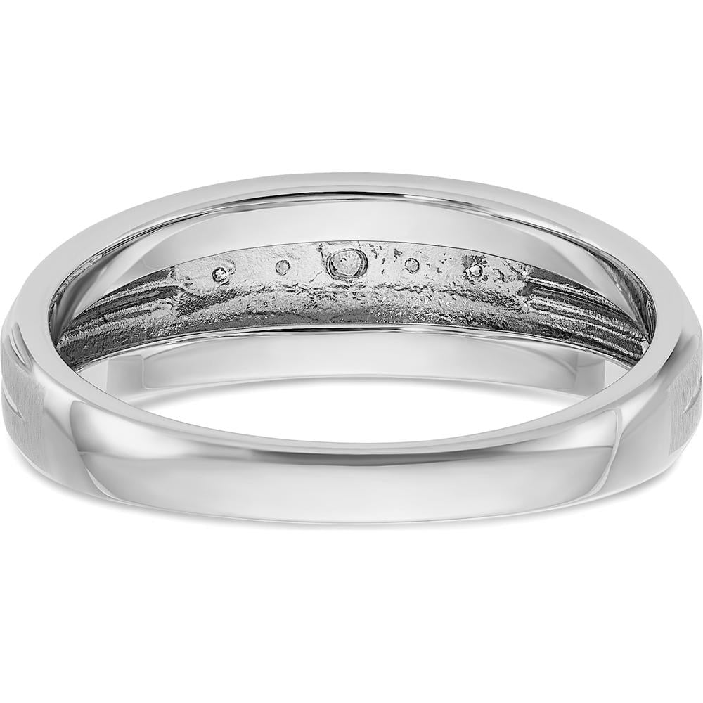 14K White Gold Men's Polished Satin Band with 5 Round Diamonds - 1/20 Carats Total Diamond Weight by IBGoodman