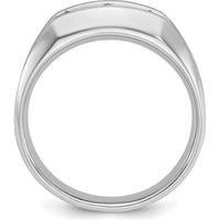 14K White Gold Men's Polished Satin Grooved 3-Stone Diamond Ring - 0.50 Carats Total Diamond Weight by IBGoodman