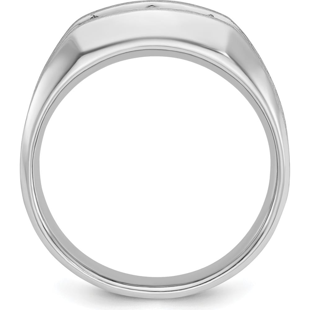 14K White Gold Men's Polished Satin Grooved 3-Stone Diamond Ring - 0.50 Carats Total Diamond Weight by IBGoodman