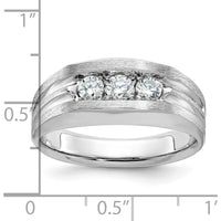 14K White Gold Men's Polished Satin Grooved 3-Stone Diamond Ring - 0.50 Carats Total Diamond Weight by IBGoodman