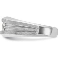 14K White Gold Men's Polished Satin Grooved 3-Stone Diamond Ring - 0.50 Carats Total Diamond Weight by IBGoodman