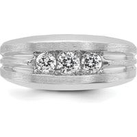 14K White Gold Men's Polished Satin Grooved 3-Stone Diamond Ring - 0.50 Carats Total Diamond Weight by IBGoodman