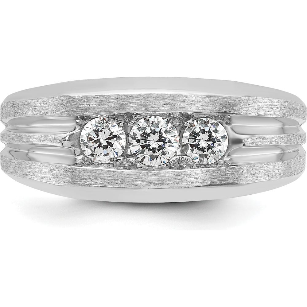 14K White Gold Men's Polished Satin Grooved 3-Stone Diamond Ring - 0.50 Carats Total Diamond Weight by IBGoodman