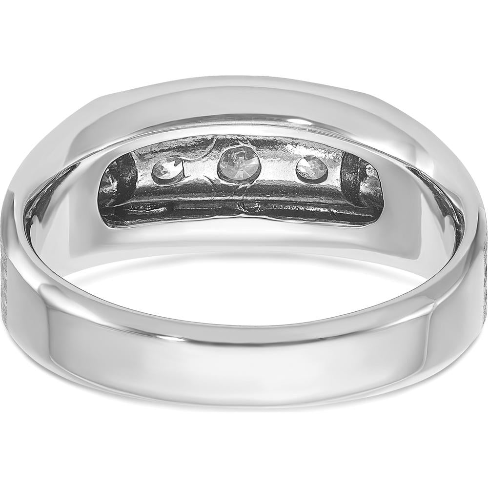 14K White Gold Men's Polished Satin Grooved 3-Stone Diamond Ring - 0.50 Carats Total Diamond Weight by IBGoodman
