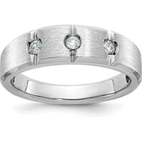 14K White Gold Men's Polished Satin Grooved 3-Stone Diamond Ring - 1/5 Carat Total Diamond Weight by IBGoodman