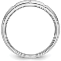 14K White Gold Men's Polished Satin Grooved 3-Stone Diamond Ring - 1/5 Carat Total Diamond Weight by IBGoodman