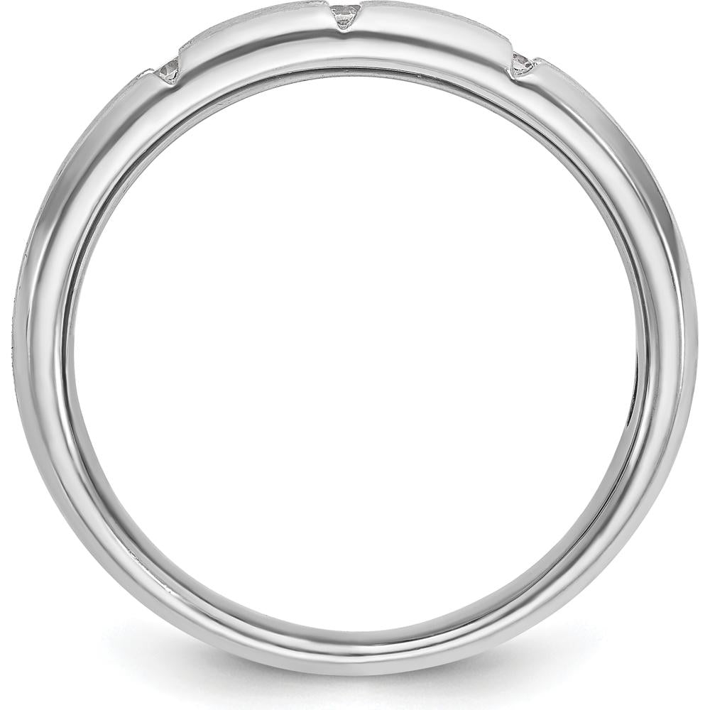 14K White Gold Men's Polished Satin Grooved 3-Stone Diamond Ring - 1/5 Carat Total Diamond Weight by IBGoodman