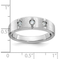 14K White Gold Men's Polished Satin Grooved 3-Stone Diamond Ring - 1/5 Carat Total Diamond Weight by IBGoodman