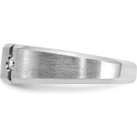 14K White Gold Men's Polished Satin Grooved 3-Stone Diamond Ring - 1/5 Carat Total Diamond Weight by IBGoodman