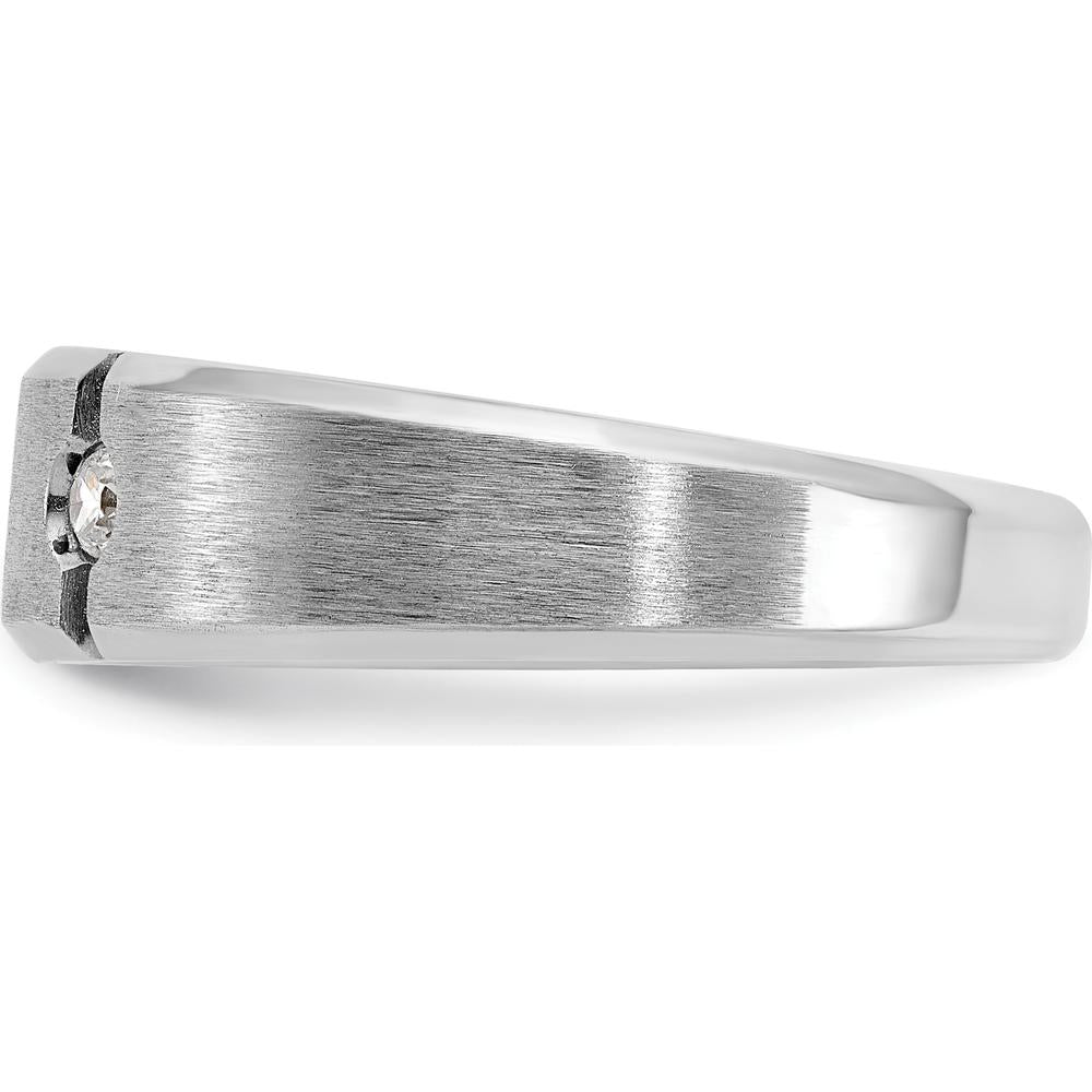 14K White Gold Men's Polished Satin Grooved 3-Stone Diamond Ring - 1/5 Carat Total Diamond Weight by IBGoodman