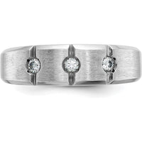 14K White Gold Men's Polished Satin Grooved 3-Stone Diamond Ring - 1/5 Carat Total Diamond Weight by IBGoodman