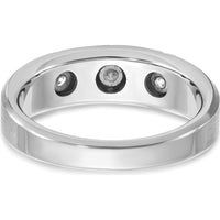 14K White Gold Men's Polished Satin Grooved 3-Stone Diamond Ring - 1/5 Carat Total Diamond Weight by IBGoodman