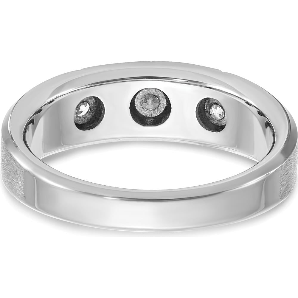 14K White Gold Men's Polished Satin Grooved 3-Stone Diamond Ring - 1/5 Carat Total Diamond Weight by IBGoodman