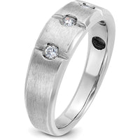 14K White Gold Men's Polished Satin Grooved 3-Stone Diamond Ring - 1/5 Carat Total Diamond Weight by IBGoodman