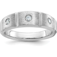 14K White Gold Men's Polished Satin Grooved 3-Stone Diamond Ring Mounting by IBGoodman
