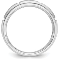 14K White Gold Men's Polished Satin Grooved 3-Stone Diamond Ring Mounting by IBGoodman