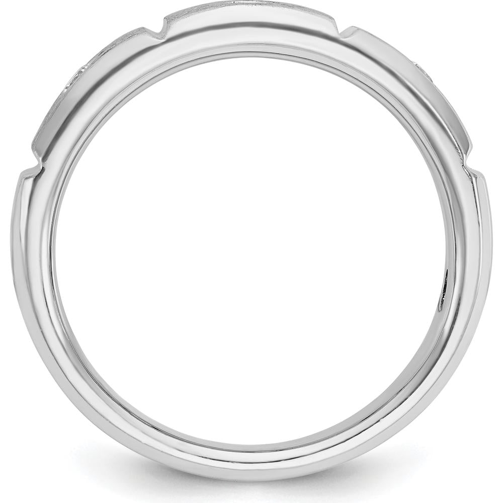 14K White Gold Men's Polished Satin Grooved 3-Stone Diamond Ring Mounting by IBGoodman
