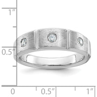 14K White Gold Men's Polished Satin Grooved 3-Stone Diamond Ring Mounting by IBGoodman