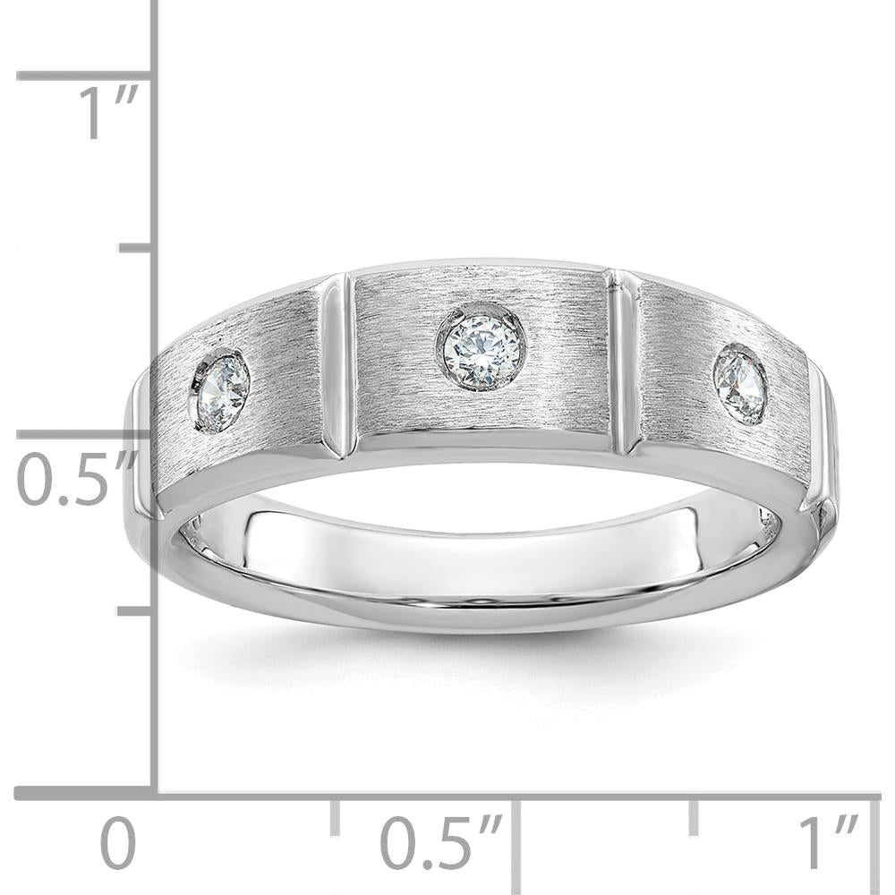 14K White Gold Men's Polished Satin Grooved 3-Stone Diamond Ring Mounting by IBGoodman