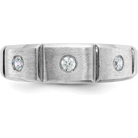 14K White Gold Men's Polished Satin Grooved 3-Stone Diamond Ring Mounting by IBGoodman