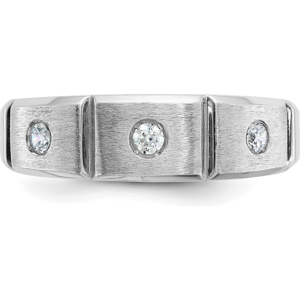 14K White Gold Men's Polished Satin Grooved 3-Stone Diamond Ring Mounting by IBGoodman