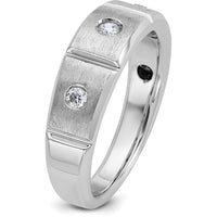 14K White Gold Men's Polished Satin Grooved 3-Stone Diamond Ring Mounting by IBGoodman