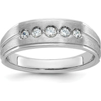 14K White Gold Men's Polished Satin Grooved 5-Stone Diamond Ring - 0.25 Carats Total Diamond Weight by IBGoodman