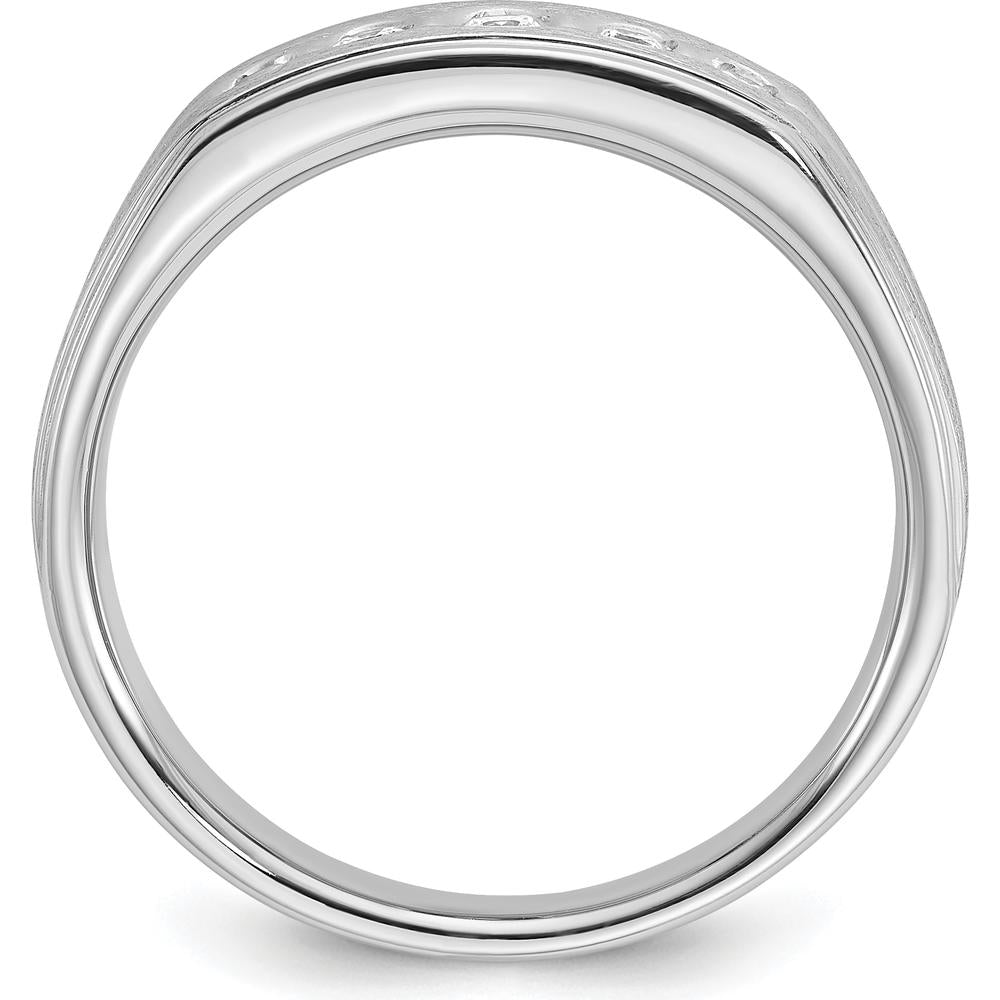 14K White Gold Men's Polished Satin Grooved 5-Stone Diamond Ring - 0.25 Carats Total Diamond Weight by IBGoodman