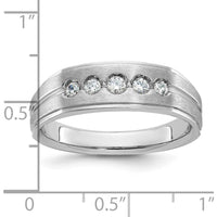 14K White Gold Men's Polished Satin Grooved 5-Stone Diamond Ring - 0.25 Carats Total Diamond Weight by IBGoodman