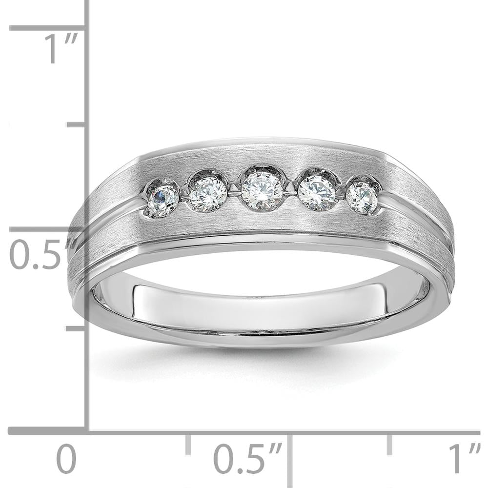 14K White Gold Men's Polished Satin Grooved 5-Stone Diamond Ring - 0.25 Carats Total Diamond Weight by IBGoodman