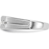 14K White Gold Men's Polished Satin Grooved 5-Stone Diamond Ring - 0.25 Carats Total Diamond Weight by IBGoodman