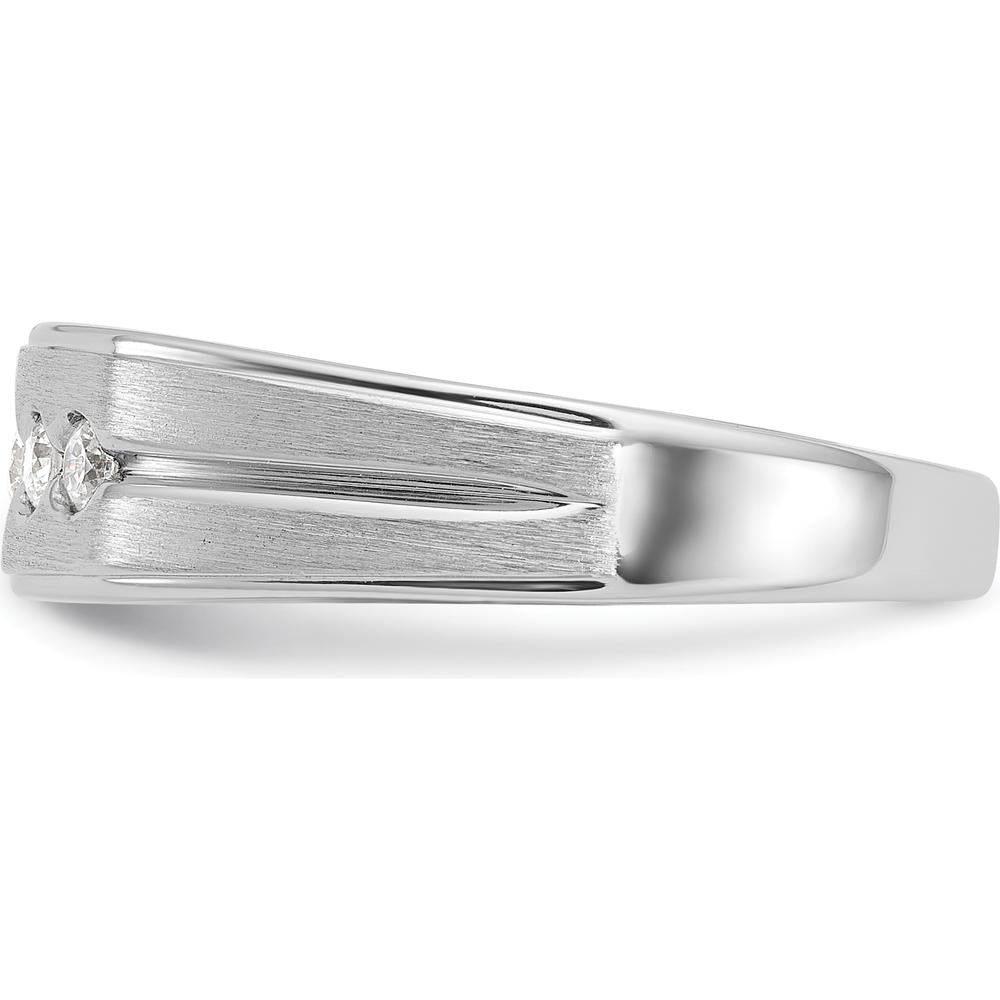 14K White Gold Men's Polished Satin Grooved 5-Stone Diamond Ring - 0.25 Carats Total Diamond Weight by IBGoodman