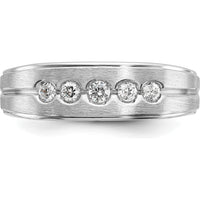 14K White Gold Men's Polished Satin Grooved 5-Stone Diamond Ring - 0.25 Carats Total Diamond Weight by IBGoodman