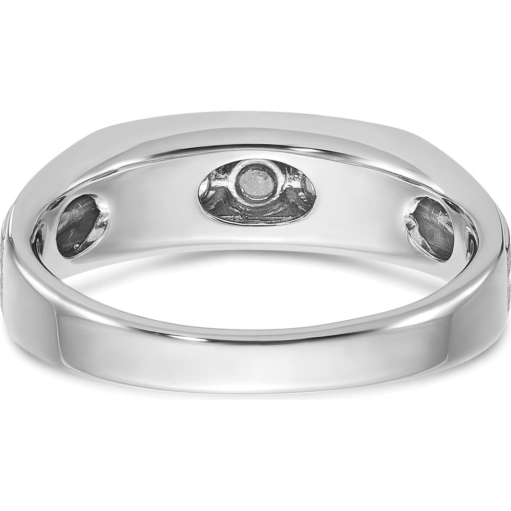 14K White Gold Men's Polished Satin Grooved 5-Stone Diamond Ring - 0.25 Carats Total Diamond Weight by IBGoodman