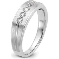14K White Gold Men's Polished Satin Grooved 5-Stone Diamond Ring - 0.25 Carats Total Diamond Weight by IBGoodman