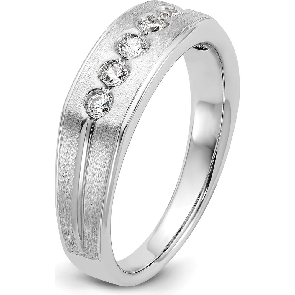 14K White Gold Men's Polished Satin Grooved 5-Stone Diamond Ring - 0.25 Carats Total Diamond Weight by IBGoodman