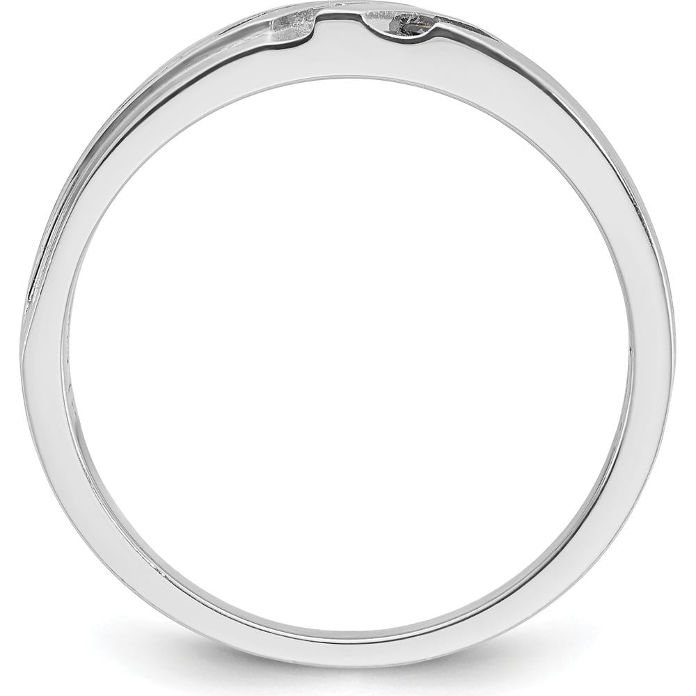 14K White Gold Men's Polished Satin Grooved Band with 1/8 Carat Black and White Diamonds by IBGoodman