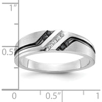 14K White Gold Men's Polished Satin Grooved Band with 1/8 Carat Black and White Diamonds by IBGoodman