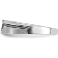 14K White Gold Men's Polished Satin Grooved Band with 1/8 Carat Black and White Diamonds by IBGoodman