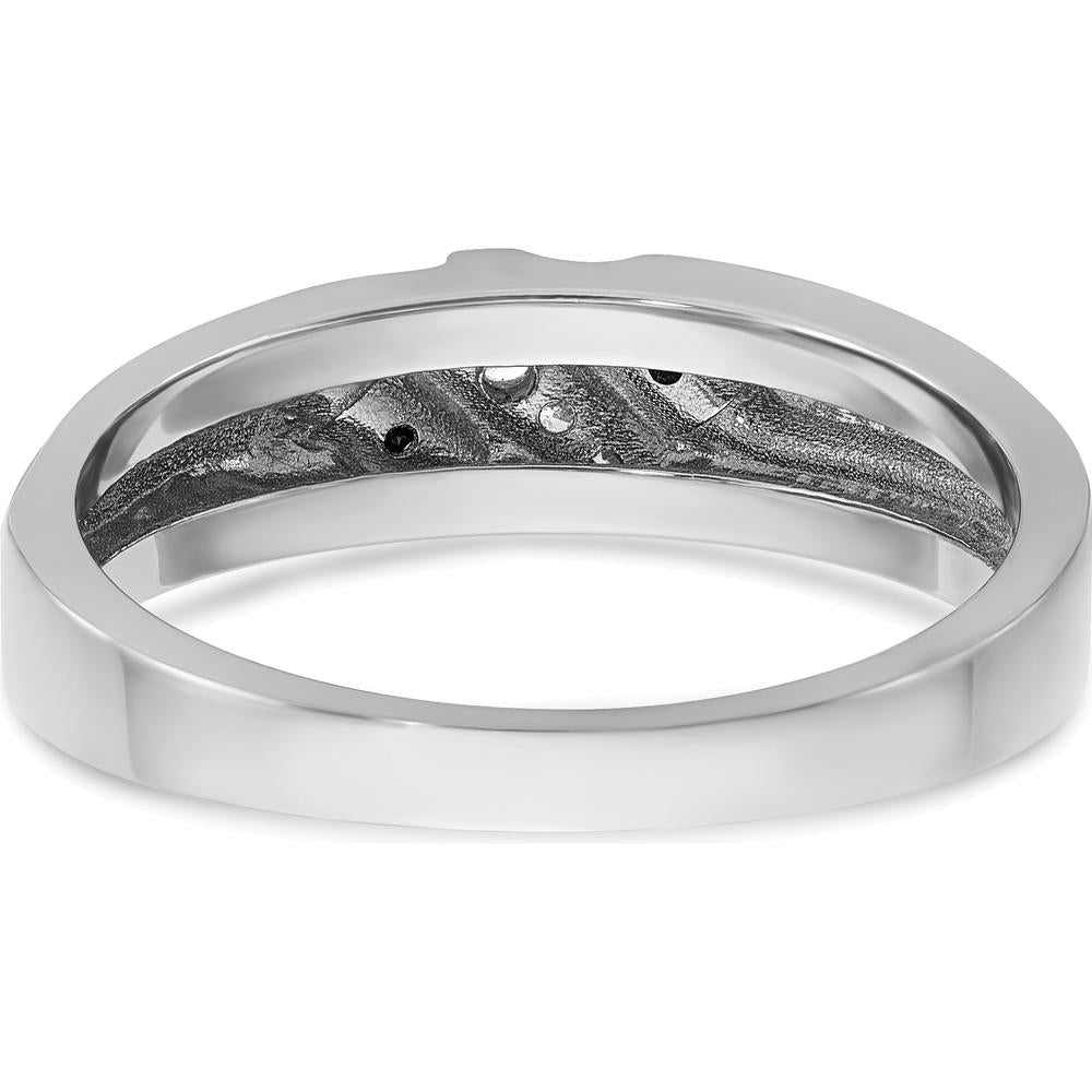 14K White Gold Men's Polished Satin Grooved Band with 1/8 Carat Black and White Diamonds by IBGoodman