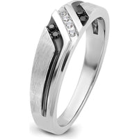 14K White Gold Men's Polished Satin Grooved Band with 1/8 Carat Black and White Diamonds by IBGoodman
