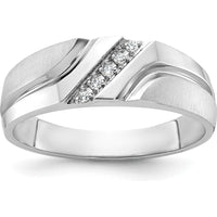 14K White Gold Men's Polished Satin Grooved Band with 5 Round Diamonds - 0.012 Carats Total Diamond Weight by IBGoodman